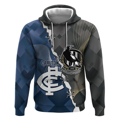 Carlton Collingwood Football Personalised Zip Hoodie Blues Magpies Together Dynamic Style