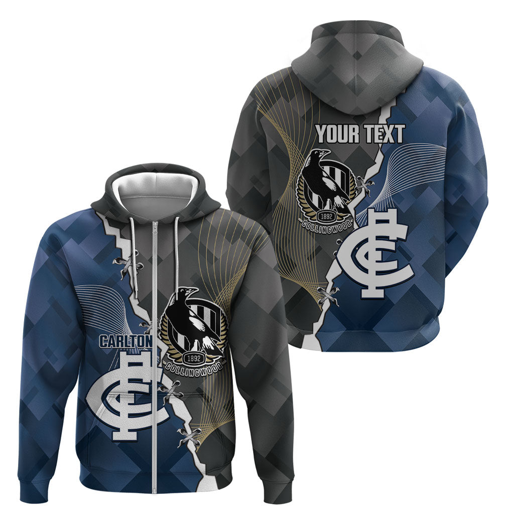 Carlton Collingwood Football Personalised Zip Hoodie Blues Magpies Together Dynamic Style