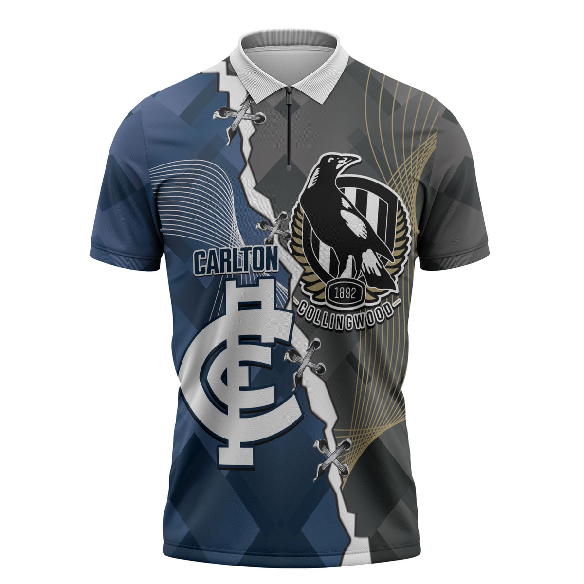Carlton Collingwood Football Personalised Zipper Polo Shirt Blues Magpies Together Dynamic Style