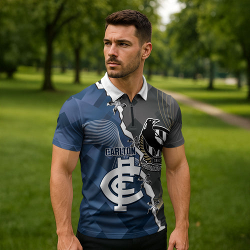 Carlton Collingwood Football Personalised Zipper Polo Shirt Blues Magpies Together Dynamic Style
