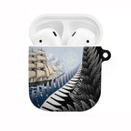Personalised New Zealand Pakeha AirPods Case Kiwi Silver Fern and Sailing Ship Compass