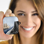 Personalised New Zealand Pakeha AirPods Case Kiwi Silver Fern and Sailing Ship Compass