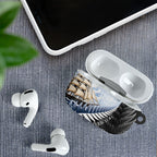 Personalised New Zealand Pakeha AirPods Case Kiwi Silver Fern and Sailing Ship Compass