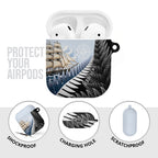 Personalised New Zealand Pakeha AirPods Case Kiwi Silver Fern and Sailing Ship Compass