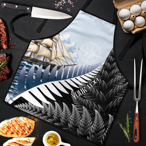 Personalised New Zealand Pakeha Apron Kiwi Silver Fern and Sailing Ship Compass