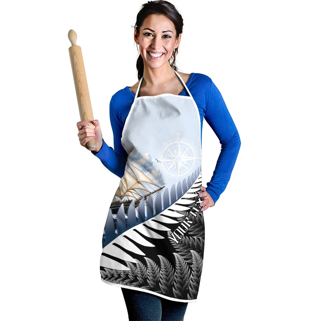 Personalised New Zealand Pakeha Apron Kiwi Silver Fern and Sailing Ship Compass