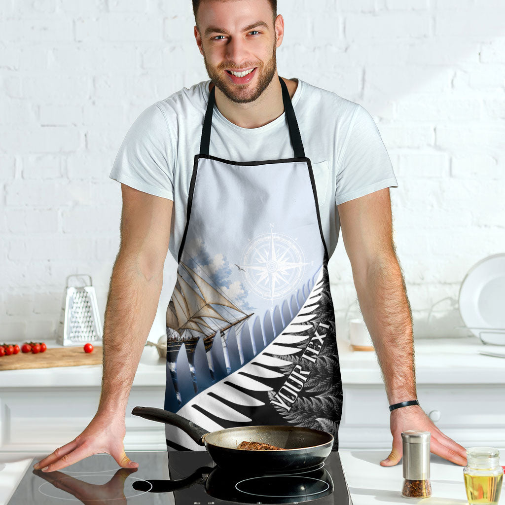 Personalised New Zealand Pakeha Apron Kiwi Silver Fern and Sailing Ship Compass