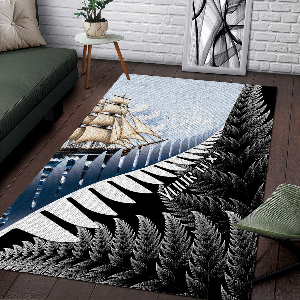 Personalised New Zealand Pakeha Area Rug Kiwi Silver Fern and Sailing Ship Compass