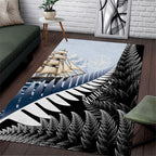 Personalised New Zealand Pakeha Area Rug Kiwi Silver Fern and Sailing Ship Compass