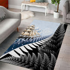 Personalised New Zealand Pakeha Area Rug Kiwi Silver Fern and Sailing Ship Compass