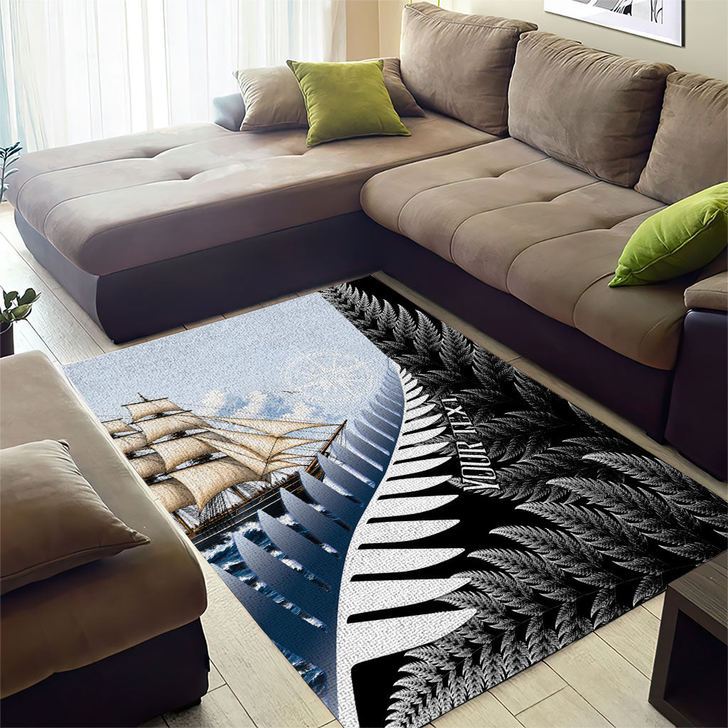 Personalised New Zealand Pakeha Area Rug Kiwi Silver Fern and Sailing Ship Compass