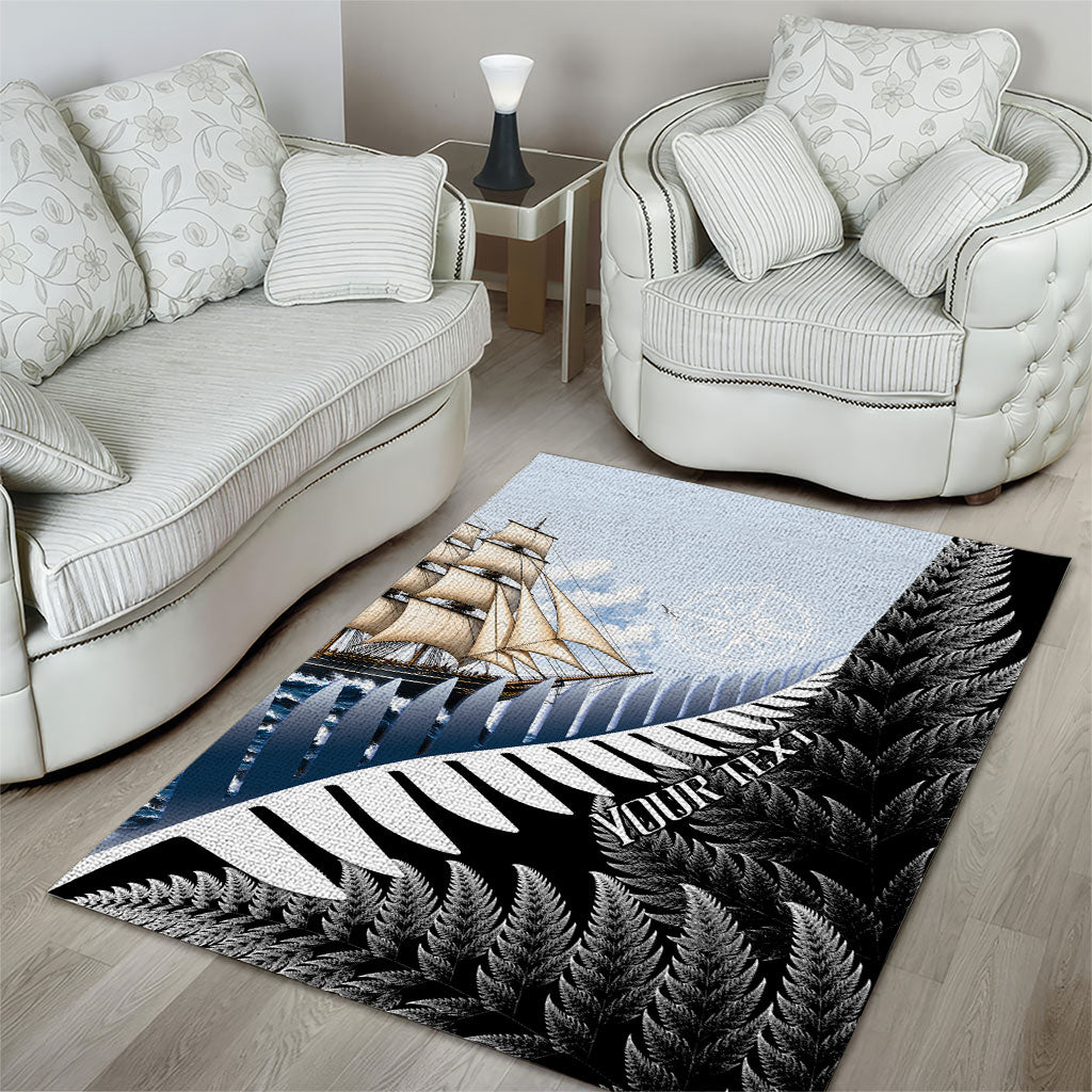 Personalised New Zealand Pakeha Area Rug Kiwi Silver Fern and Sailing Ship Compass