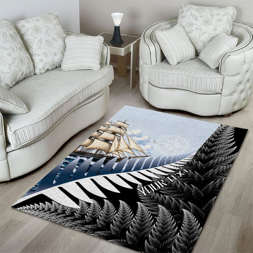 Personalised New Zealand Pakeha Area Rug Kiwi Silver Fern and Sailing Ship Compass