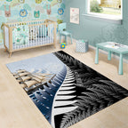 Personalised New Zealand Pakeha Area Rug Kiwi Silver Fern and Sailing Ship Compass