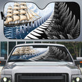 Personalised New Zealand Pakeha Auto Sun Shade Kiwi Silver Fern and Sailing Ship Compass