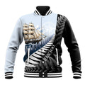 Personalised New Zealand Pakeha Baseball Jacket Kiwi Silver Fern and Sailing Ship Compass
