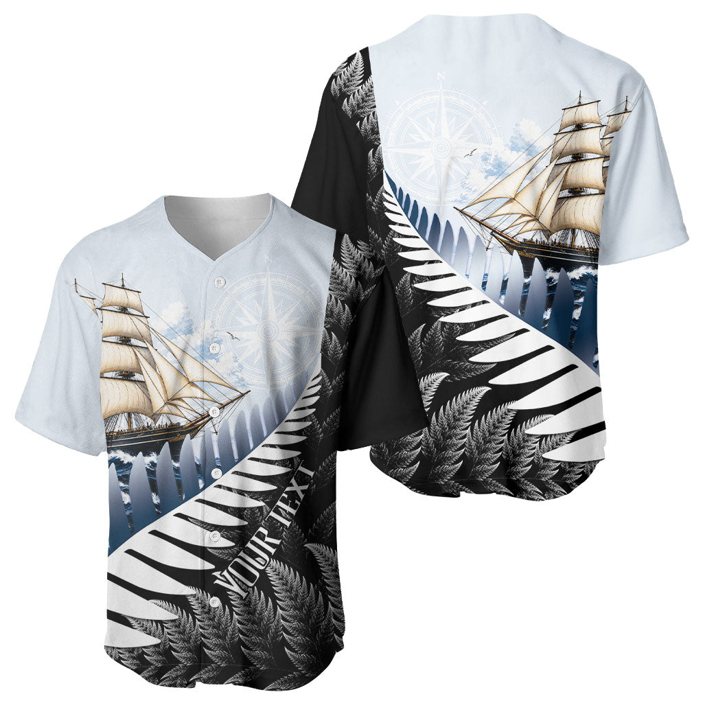 Personalised New Zealand Pakeha Baseball Jersey Kiwi Silver Fern and Sailing Ship Compass