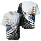 Personalised New Zealand Pakeha Baseball Jersey Kiwi Silver Fern and Sailing Ship Compass