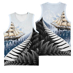 Personalised New Zealand Pakeha Basketball Jersey Kiwi Silver Fern and Sailing Ship Compass