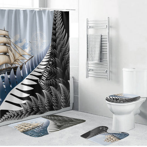 Personalised New Zealand Pakeha Bathroom Set Kiwi Silver Fern and Sailing Ship Compass