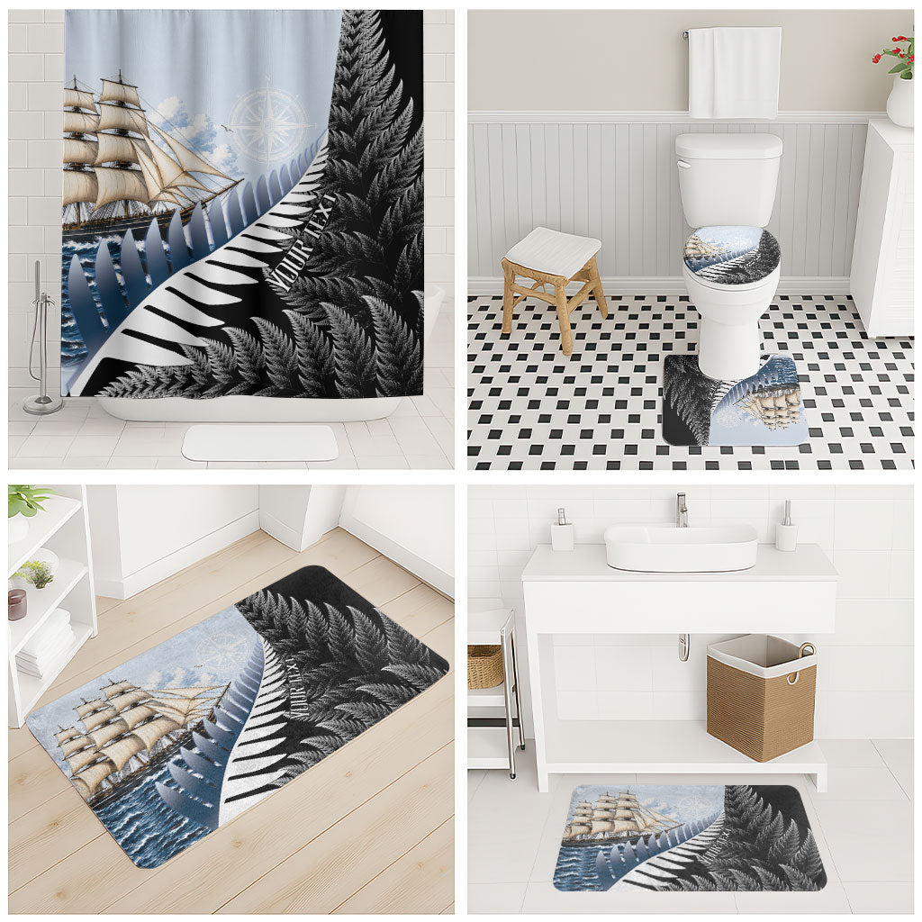 Personalised New Zealand Pakeha Bathroom Set Kiwi Silver Fern and Sailing Ship Compass