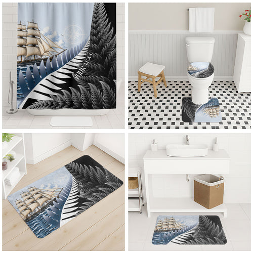 Personalised New Zealand Pakeha Bathroom Set Kiwi Silver Fern and Sailing Ship Compass