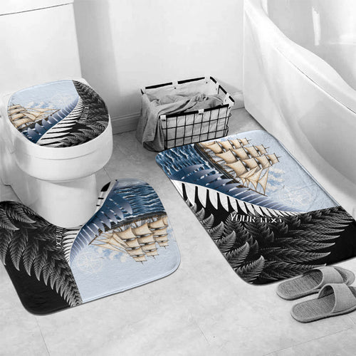 Personalised New Zealand Pakeha Bathroom Set Kiwi Silver Fern and Sailing Ship Compass
