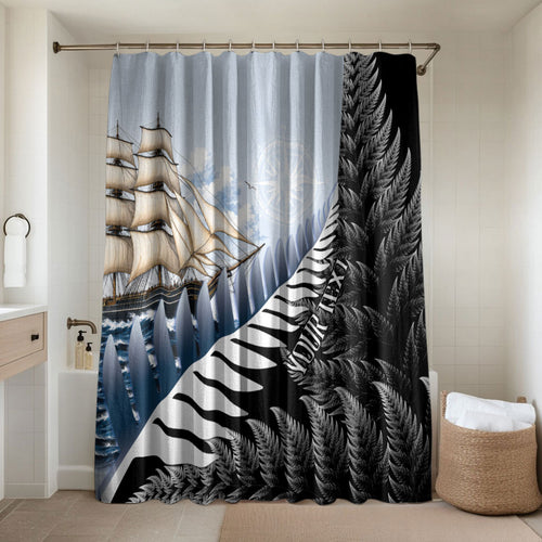 Personalised New Zealand Pakeha Bathroom Set Kiwi Silver Fern and Sailing Ship Compass