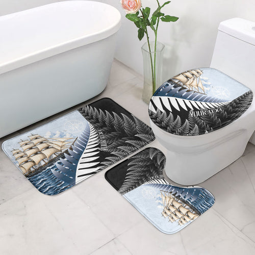 Personalised New Zealand Pakeha Bathroom Set Kiwi Silver Fern and Sailing Ship Compass