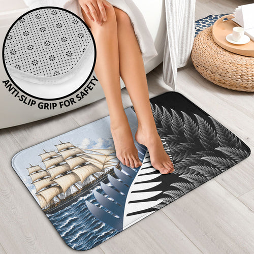 Personalised New Zealand Pakeha Bathroom Set Kiwi Silver Fern and Sailing Ship Compass