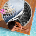 Personalised New Zealand Pakeha Beach Blanket Kiwi Silver Fern and Sailing Ship Compass