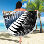 Personalised New Zealand Pakeha Beach Blanket Kiwi Silver Fern and Sailing Ship Compass