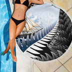 Personalised New Zealand Pakeha Beach Blanket Kiwi Silver Fern and Sailing Ship Compass
