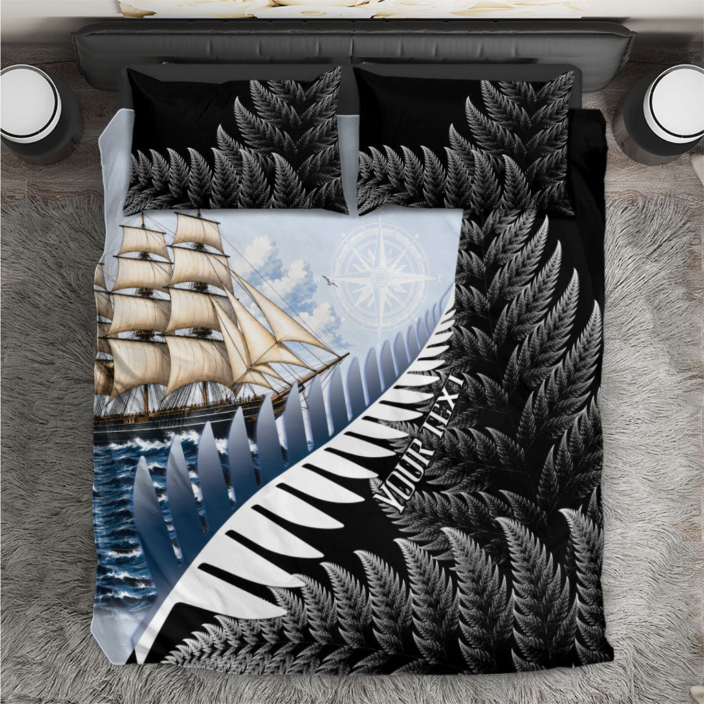 Personalised New Zealand Pakeha Bedding Set Kiwi Silver Fern and Sailing Ship Compass