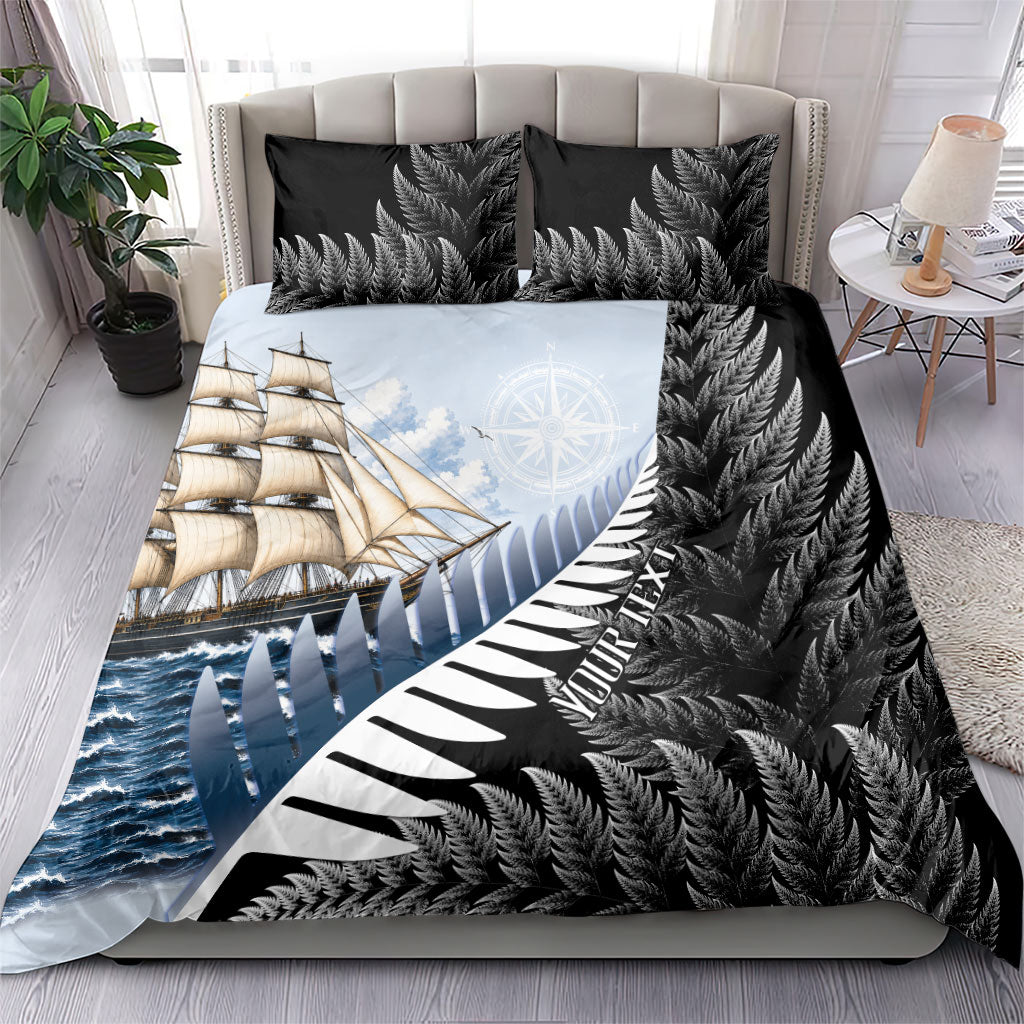 Personalised New Zealand Pakeha Bedding Set Kiwi Silver Fern and Sailing Ship Compass
