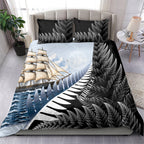 Personalised New Zealand Pakeha Bedding Set Kiwi Silver Fern and Sailing Ship Compass