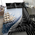 Personalised New Zealand Pakeha Bedding Set Kiwi Silver Fern and Sailing Ship Compass