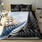 Personalised New Zealand Pakeha Bedding Set Kiwi Silver Fern and Sailing Ship Compass