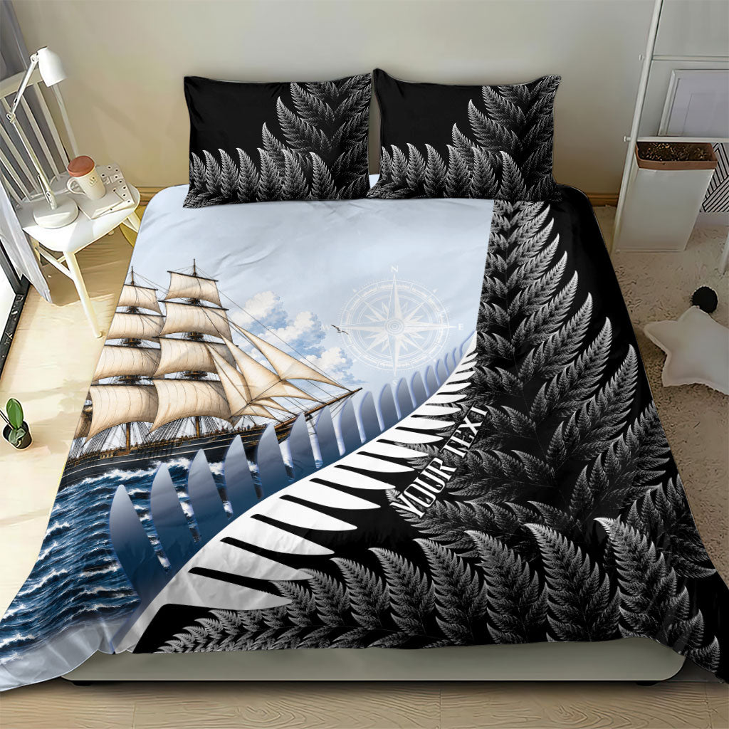 Personalised New Zealand Pakeha Bedding Set Kiwi Silver Fern and Sailing Ship Compass