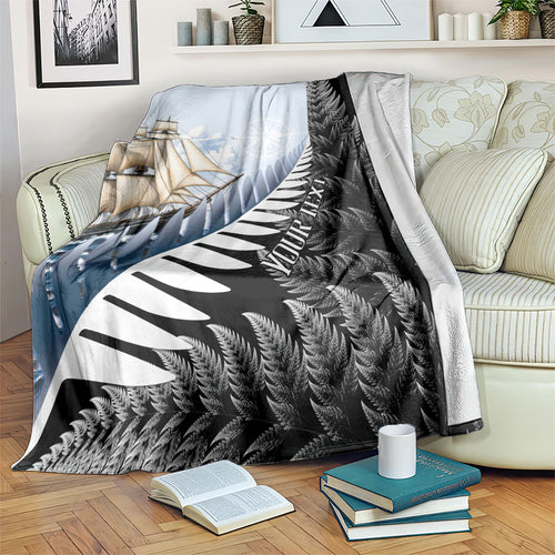 Personalised New Zealand Pakeha Blanket Kiwi Silver Fern and Sailing Ship Compass