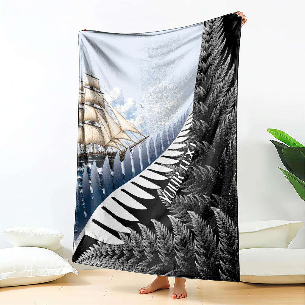 Personalised New Zealand Pakeha Blanket Kiwi Silver Fern and Sailing Ship Compass