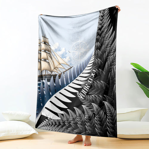 Personalised New Zealand Pakeha Blanket Kiwi Silver Fern and Sailing Ship Compass