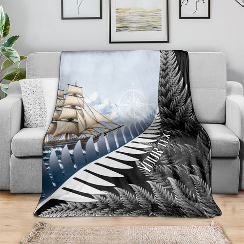 Personalised New Zealand Pakeha Blanket Kiwi Silver Fern and Sailing Ship Compass