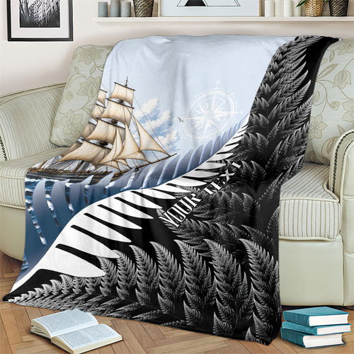 Personalised New Zealand Pakeha Blanket Kiwi Silver Fern and Sailing Ship Compass