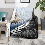 Personalised New Zealand Pakeha Blanket Kiwi Silver Fern and Sailing Ship Compass