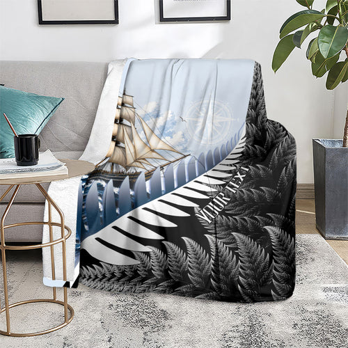 Personalised New Zealand Pakeha Blanket Kiwi Silver Fern and Sailing Ship Compass
