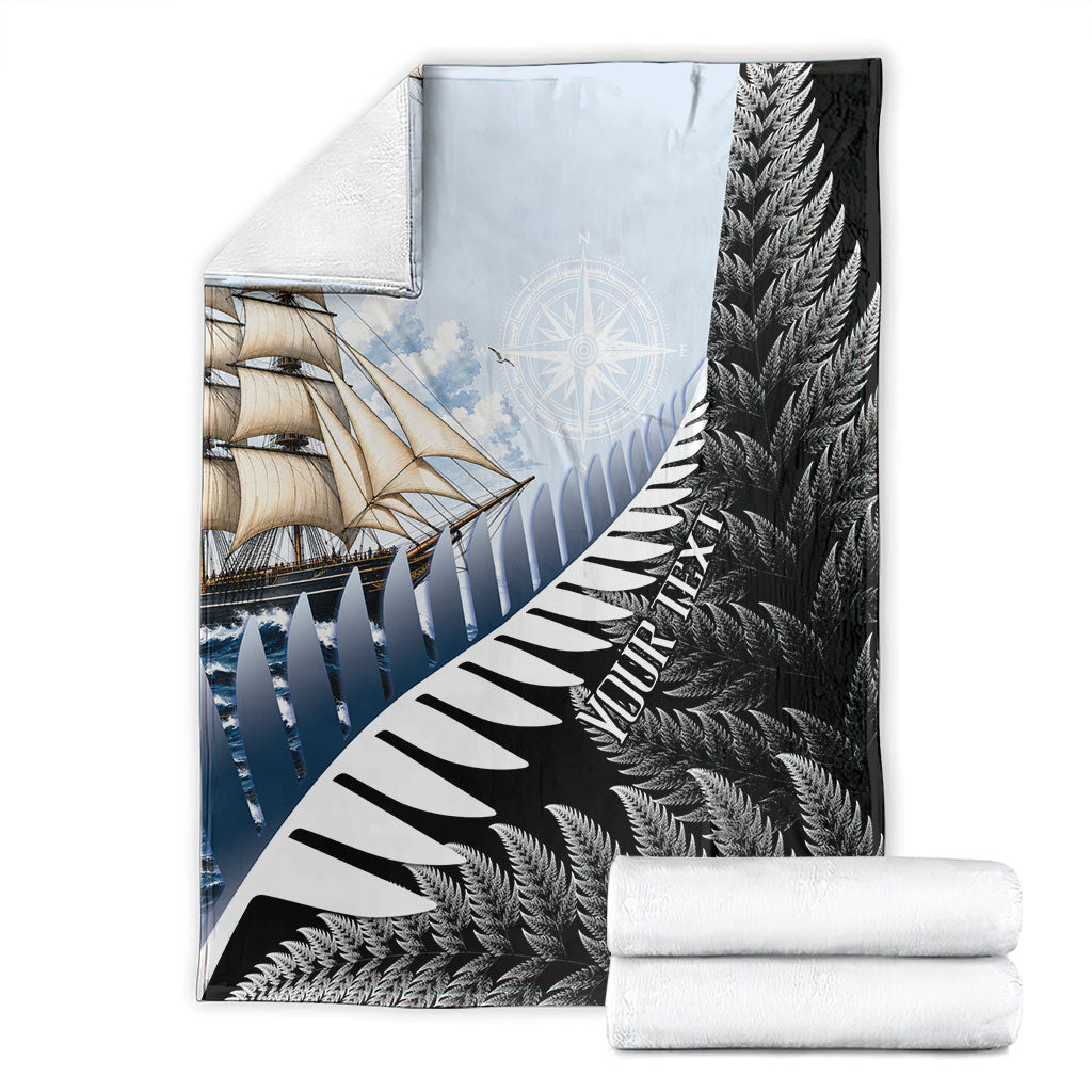 Personalised New Zealand Pakeha Blanket Kiwi Silver Fern and Sailing Ship Compass