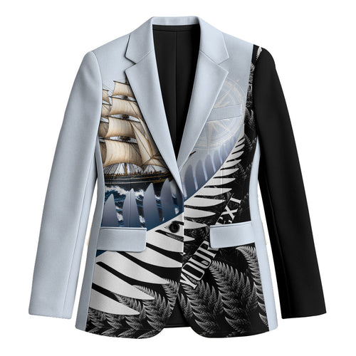Personalised New Zealand Pakeha Blazer Kiwi Silver Fern and Sailing Ship Compass