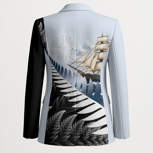 Personalised New Zealand Pakeha Blazer Kiwi Silver Fern and Sailing Ship Compass