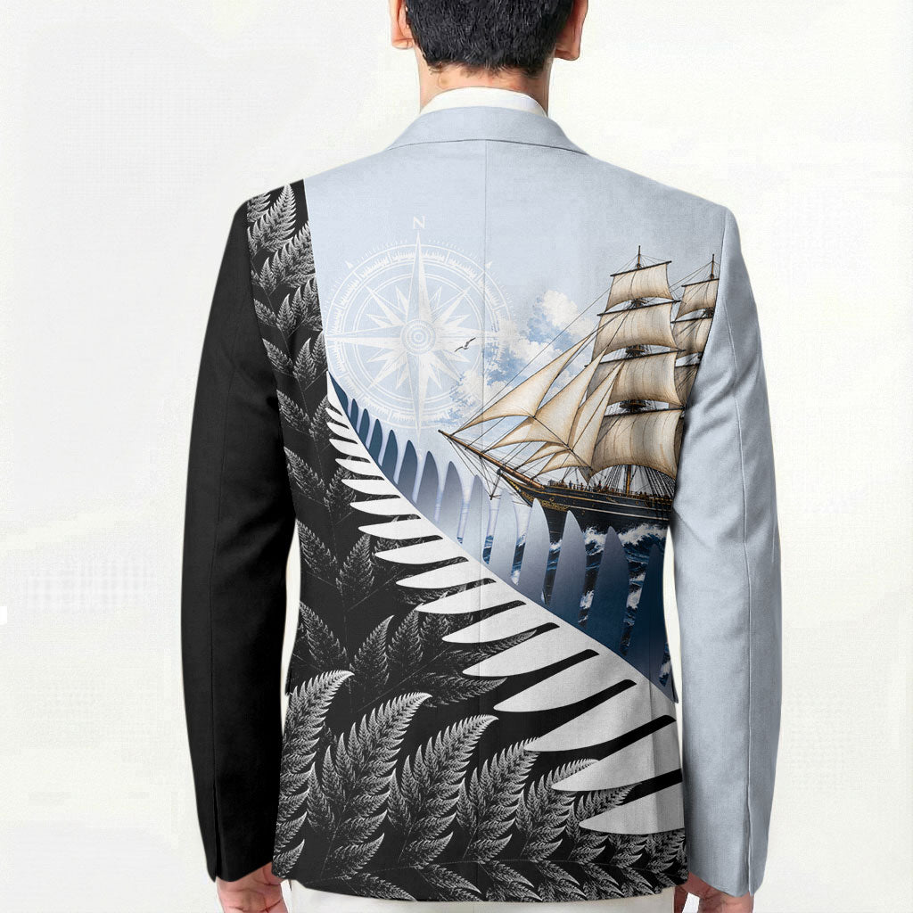 Personalised New Zealand Pakeha Blazer Kiwi Silver Fern and Sailing Ship Compass
